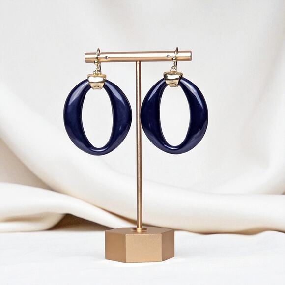 Fashion Statement  Acrylic Navy Blue Gold Hook Earrings - Picture 1 of 1